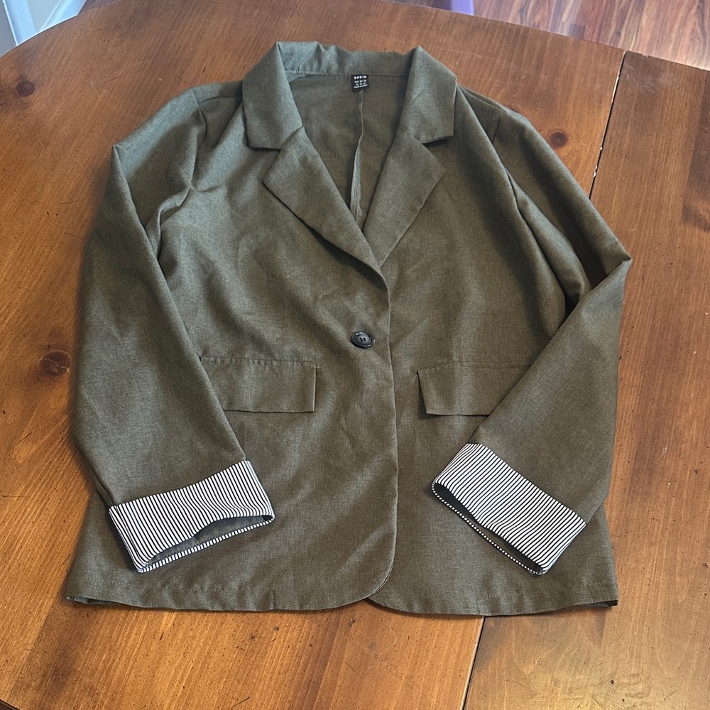 SHEIN Olive Blazer with Striped Cuffs